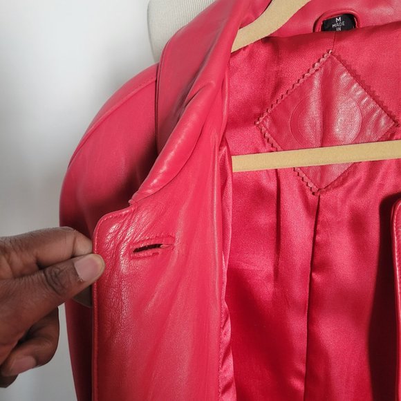 Bright Red Women’s Leather Coat – Size M - Picture 7 of 16